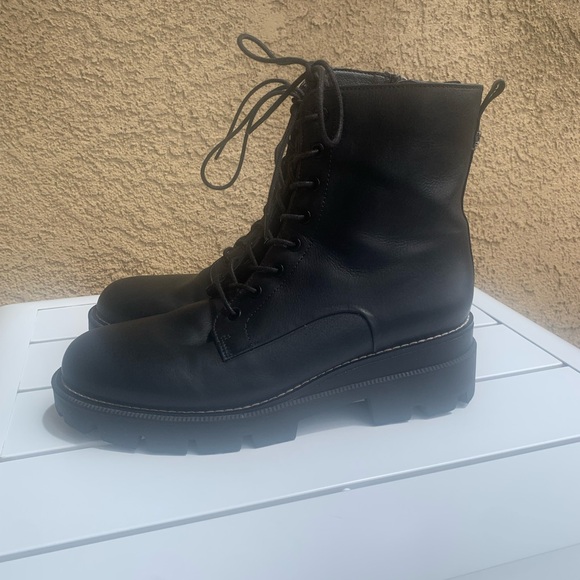 Sam Edelman black leather military combat platform shoelaces boots size 9.5 - Picture 4 of 16